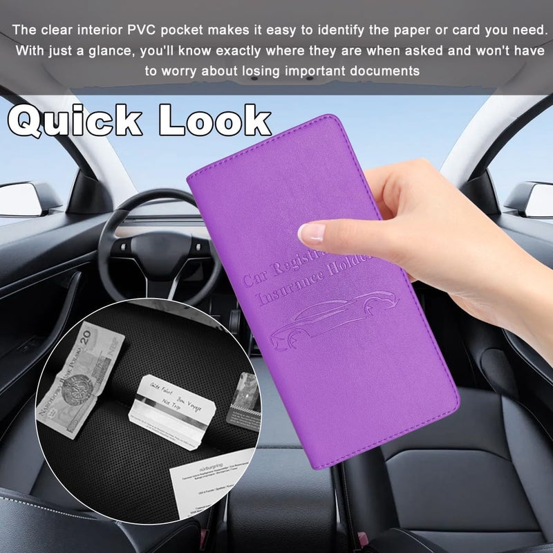 Wevdn Car Registration and Insurance Holder, PU Leather Vehicle Glove Box Organizer with Magnetic Shut, Wallet Case for Insurance Card Driver License Document, Car Accessories (Purple, Matte) - Image 4